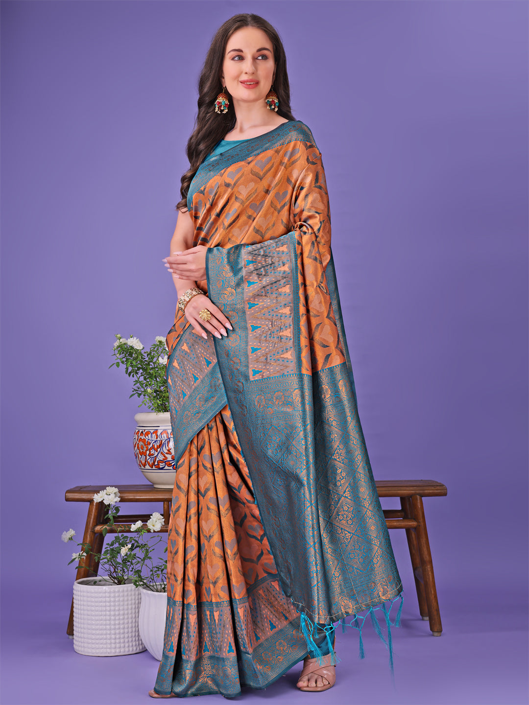 Peach Colour Lichi Silk Saree Weaving Work With Blouse Piece
