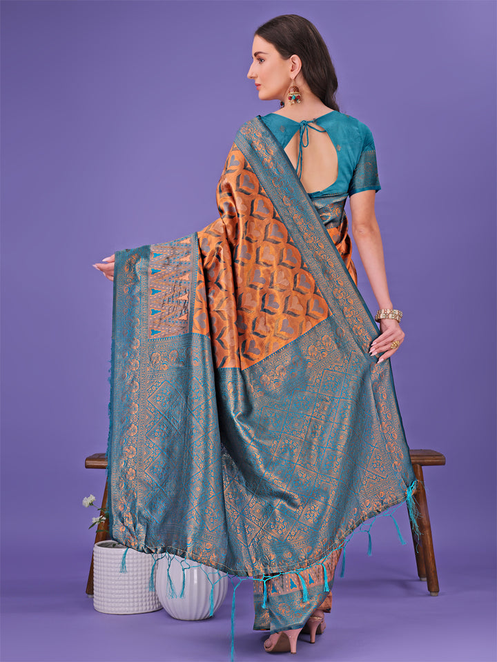 Peach Colour Lichi Silk Saree Weaving Work With Blouse Piece