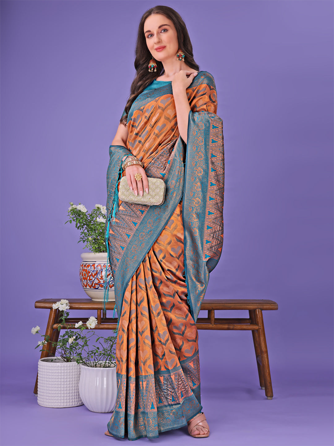 Peach Colour Lichi Silk Saree Weaving Work With Blouse Piece