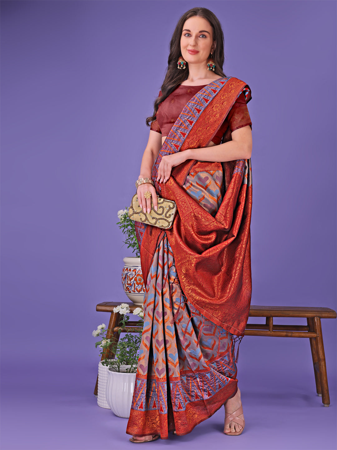 Grey Colour Lichi Silk Saree Weaving Work With Blouse Piece