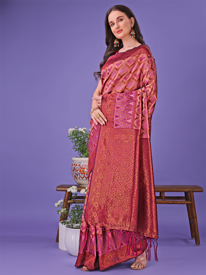 Pink Colour Lichi Silk Saree Weaving Work With Blouse Piece