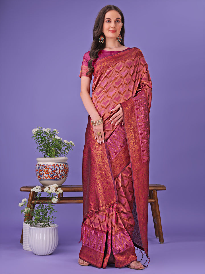 Pink Colour Lichi Silk Saree Weaving Work With Blouse Piece