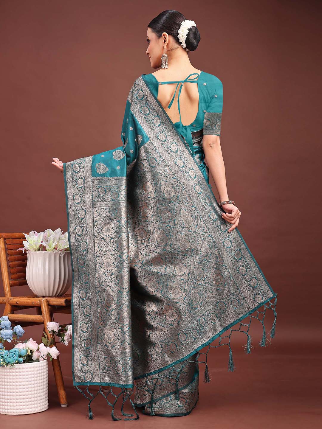 Sea Green Colour Banarasi silk Weaving Work Saree With Blouse Piece