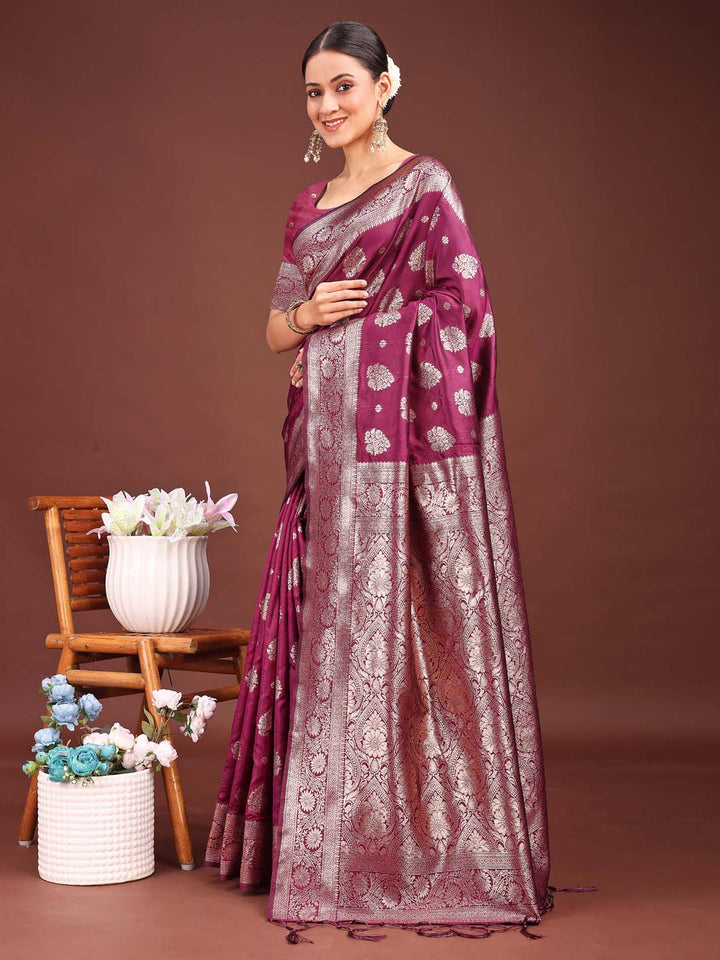 Purple Colour Banarasi silk Weaving Work Saree With Blouse Piece