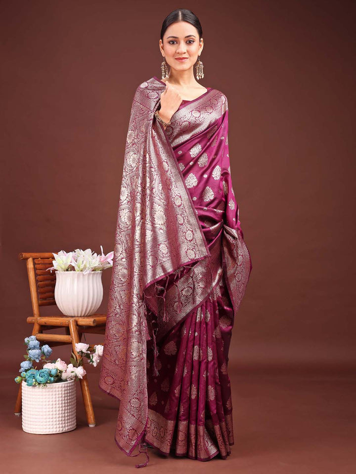Purple Colour Banarasi silk Weaving Work Saree With Blouse Piece