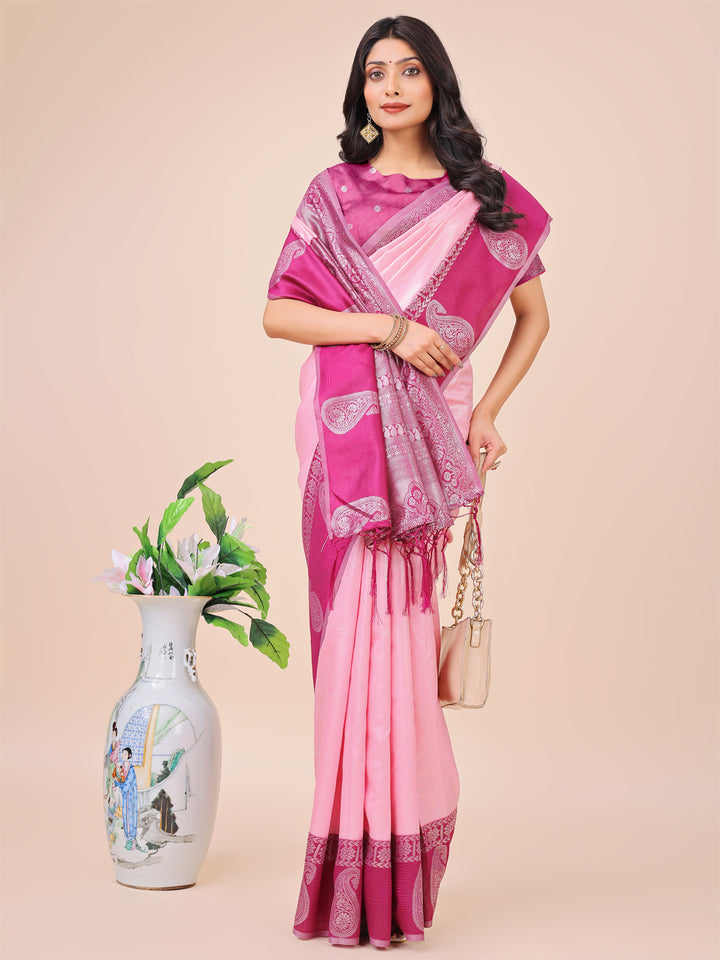 Light Pink Colour Lichi Silk Saree Weaving work With Blouse Piece