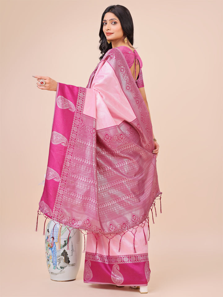 Light Pink Colour Lichi Silk Saree Weaving work With Blouse Piece