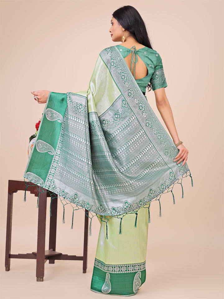 Light Green Colour Lichi Silk Saree Weaving work With Blouse Piece