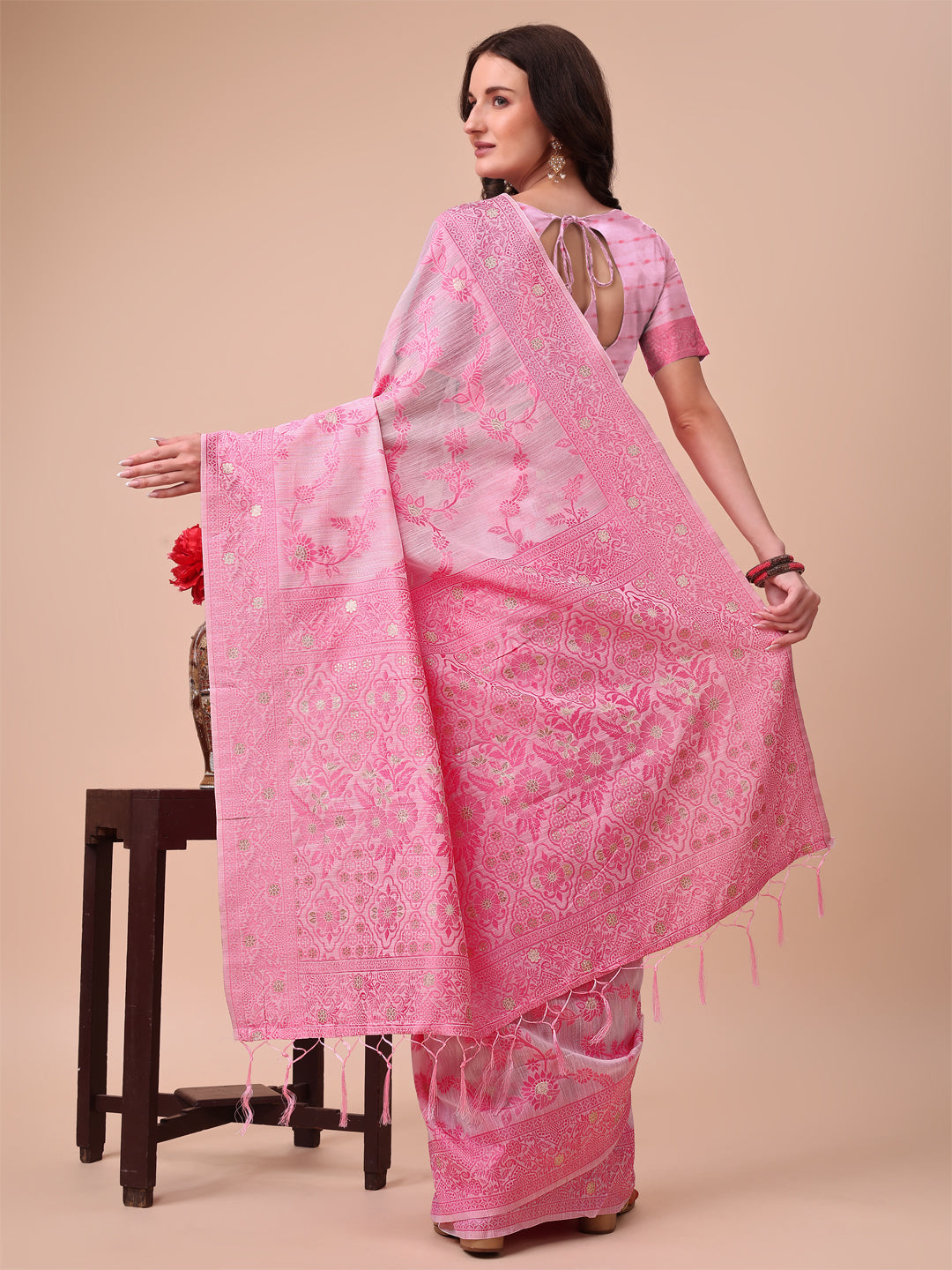 Pink Colour Cotton Printed Saree With Blouse Piece