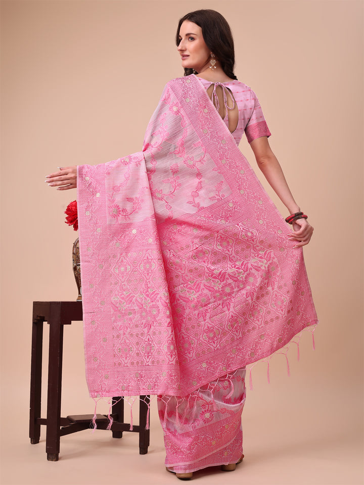 Pink Colour Cotton Printed Saree With Blouse Piece