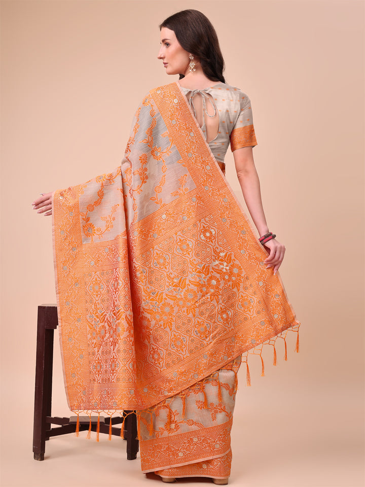 Orange Colour Cotton Printed Saree With Blouse Piece