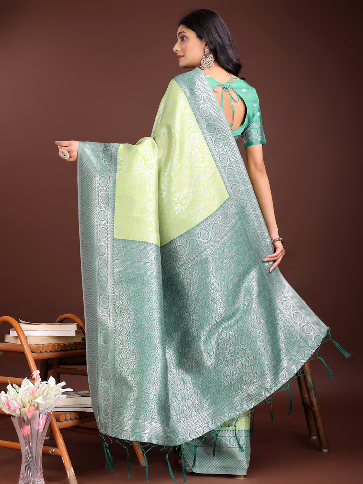Light Green Colour Lichi Silk Saree Weaving Work With Blouse Piece