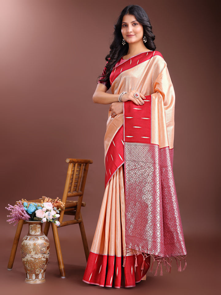 Orange Colour Lichi Silk Saree Weaving Work With Blouse Piece