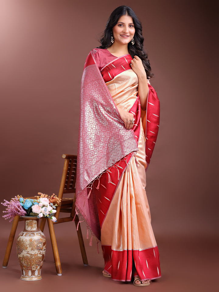 Orange Colour Lichi Silk Saree Weaving Work With Blouse Piece