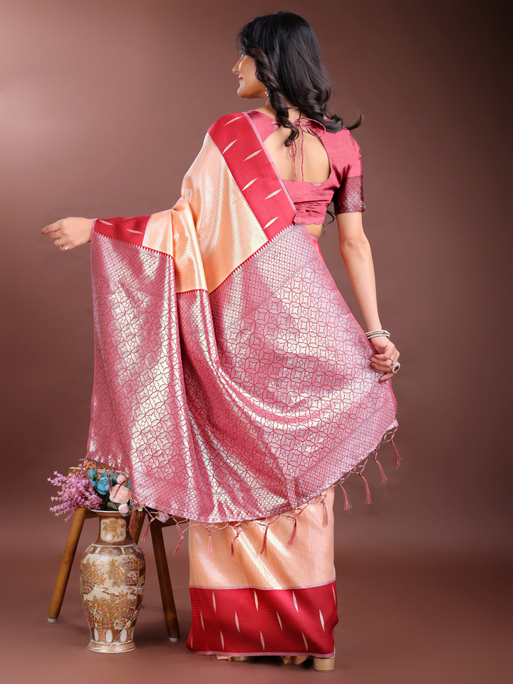 Orange Colour Lichi Silk Saree Weaving Work With Blouse Piece