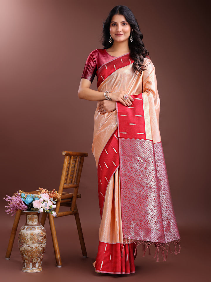 Orange Colour Lichi Silk Saree Weaving Work With Blouse Piece