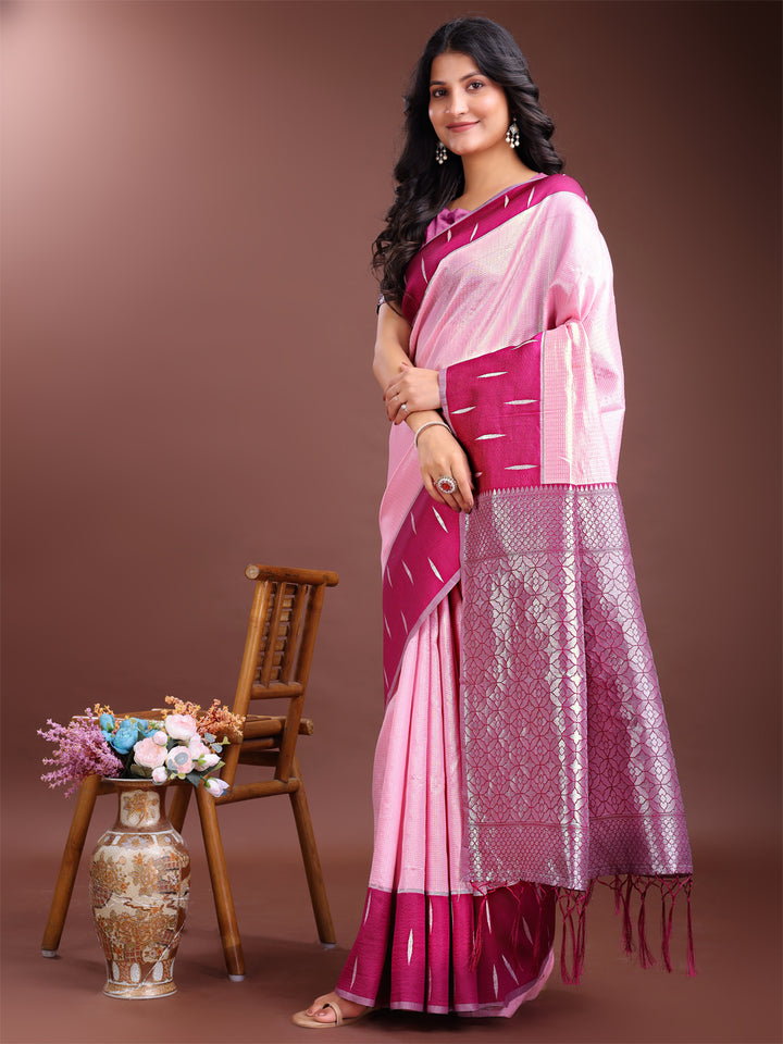Pink Colour Lichi Silk Saree Weaving Work With Blouse Piece