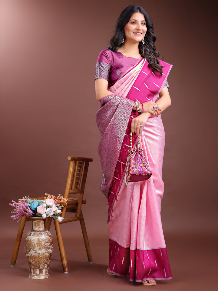 Pink Colour Lichi Silk Saree Weaving Work With Blouse Piece