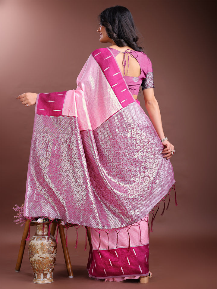 Pink Colour Lichi Silk Saree Weaving Work With Blouse Piece