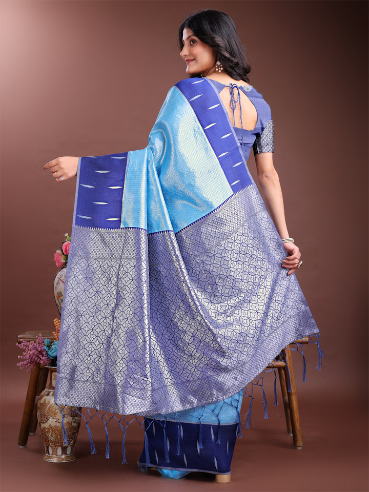 Sky Blue Colour Lichi Silk Saree Weaving Work With Blouse Piece