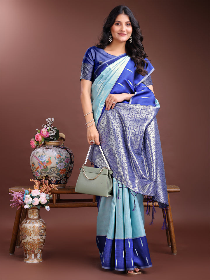 Sky blue Colour Lichi Silk Saree Weaving Work With Blouse Piece