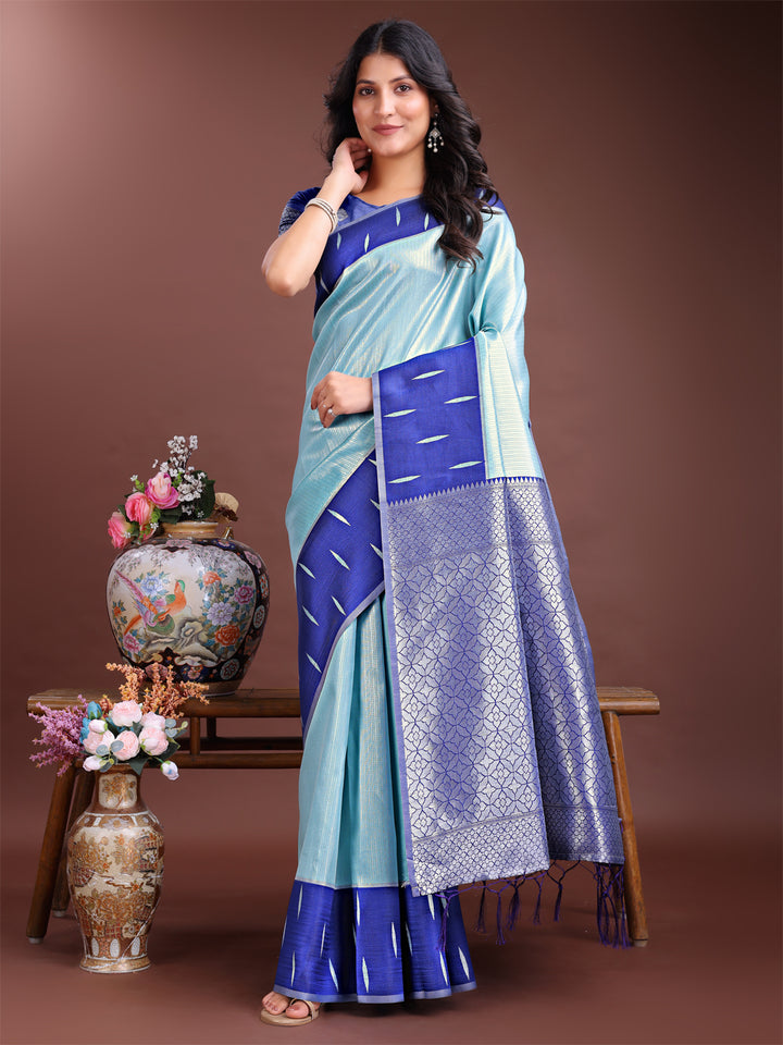 Sky blue Colour Lichi Silk Saree Weaving Work With Blouse Piece