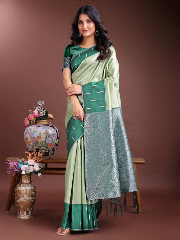 Light Green Colour Lichi Silk Saree Weaving Work With Blouse Piece