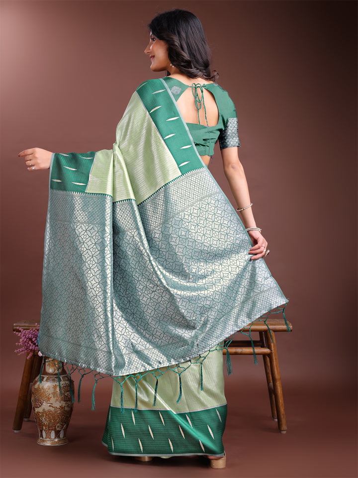 Light Green Colour Lichi Silk Saree Weaving Work With Blouse Piece