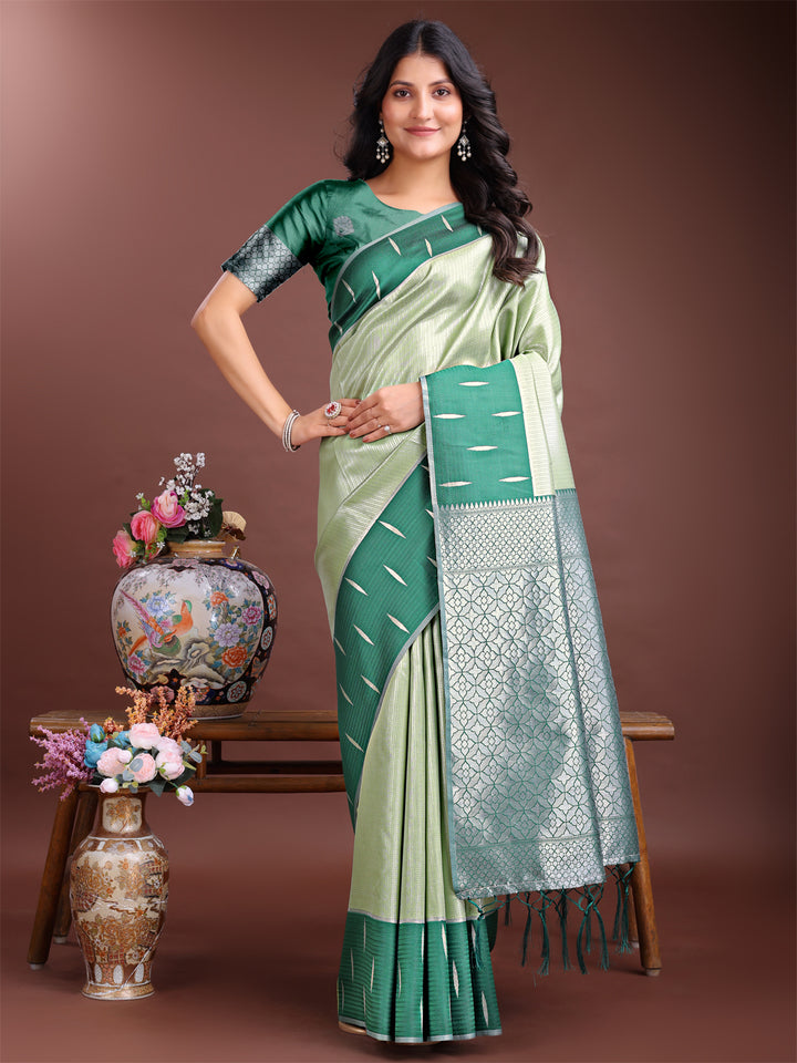 Light Green Colour Lichi Silk Saree Weaving Work With Blouse Piece
