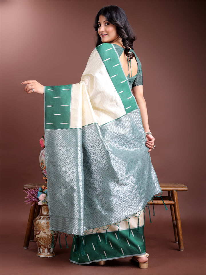 Cream Colour Lichi Silk Saree Weaving Work With Blouse Piece