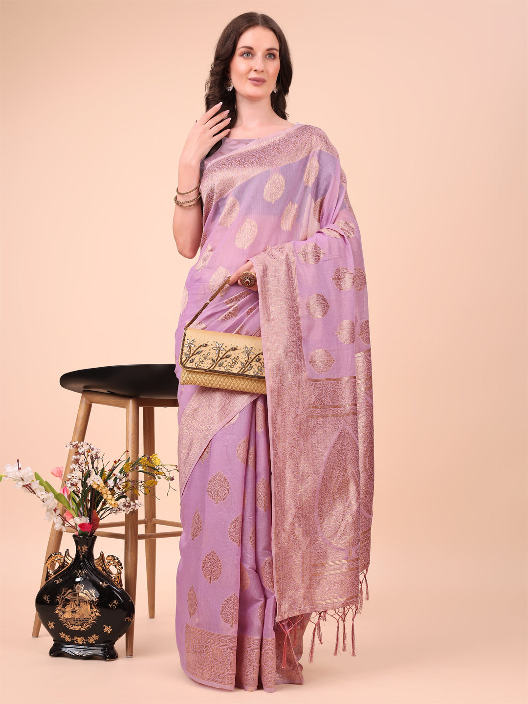 Light Pink Colour Cotton Printed Saree With Blouse Piece