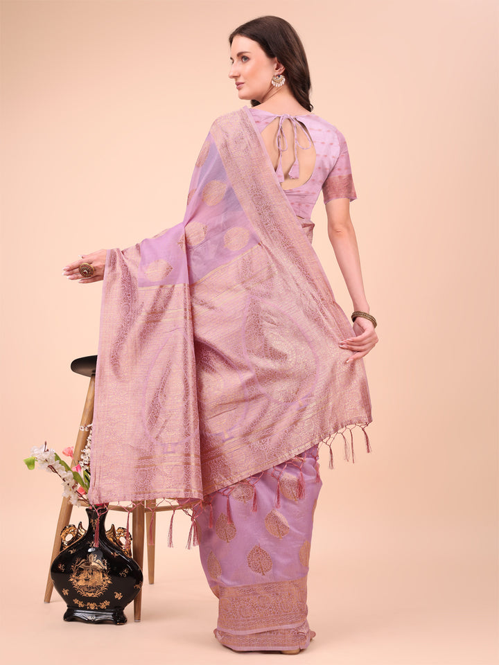 Light Pink Colour Cotton Printed Saree With Blouse Piece