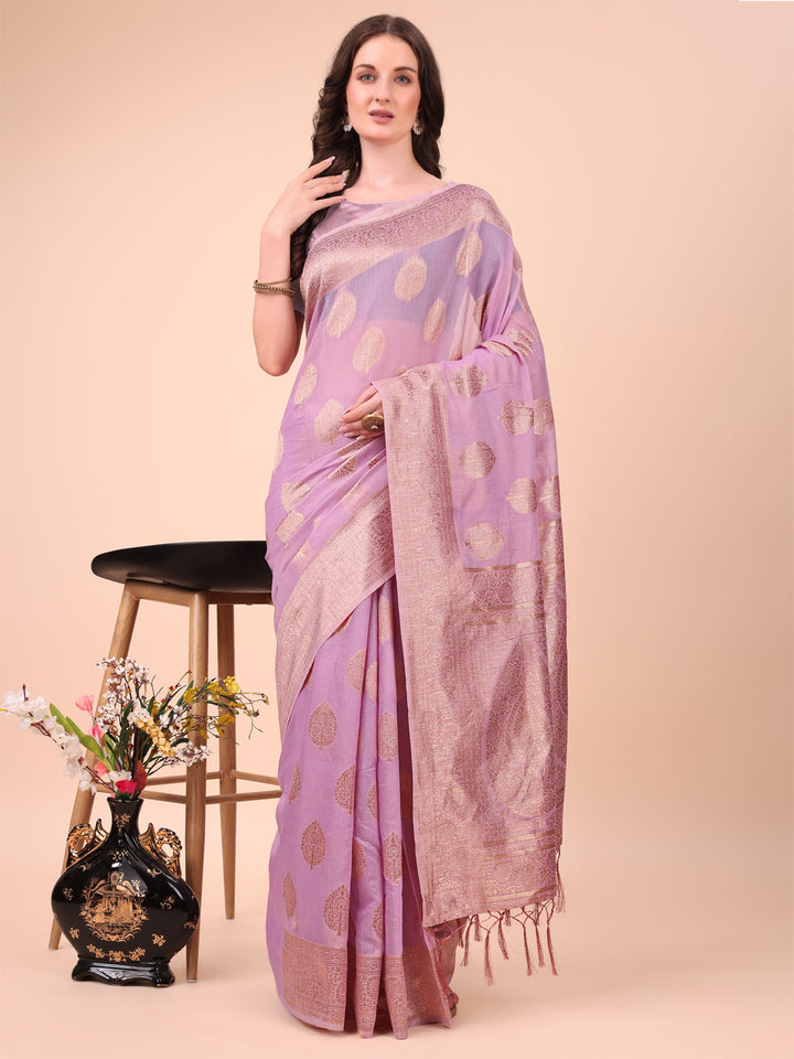 Light Pink Colour Cotton Printed Saree With Blouse Piece