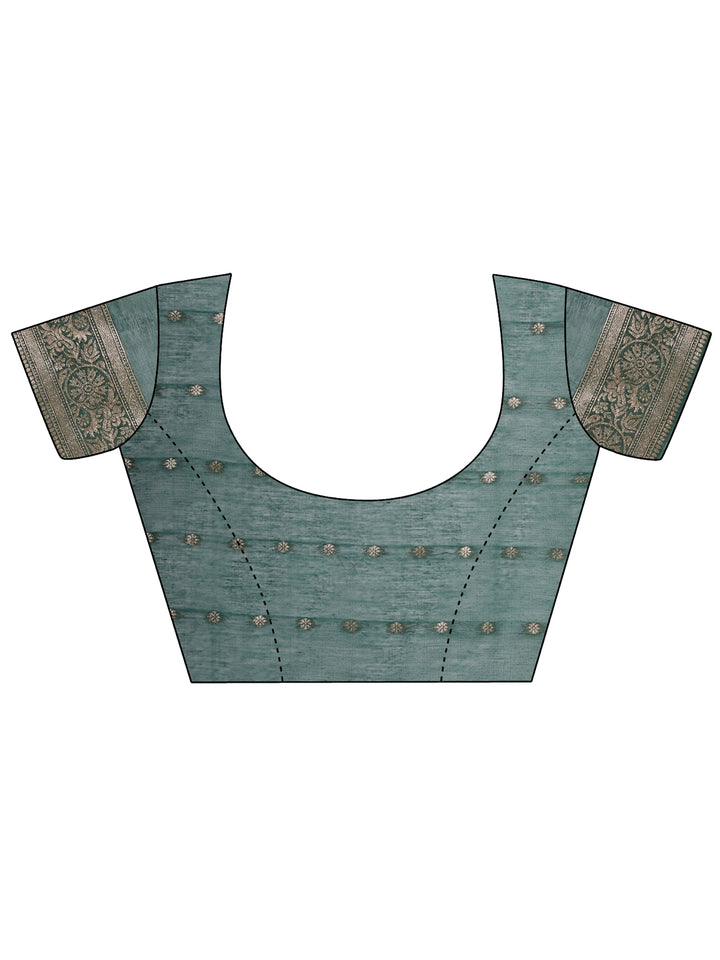 Green Colour Cotton Printed Saree With Blouse Piece