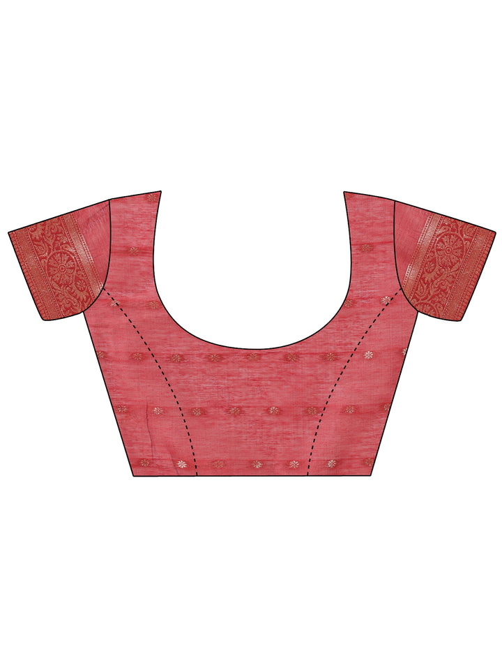 Red Colour Cotton Printed Saree With Blouse Piece
