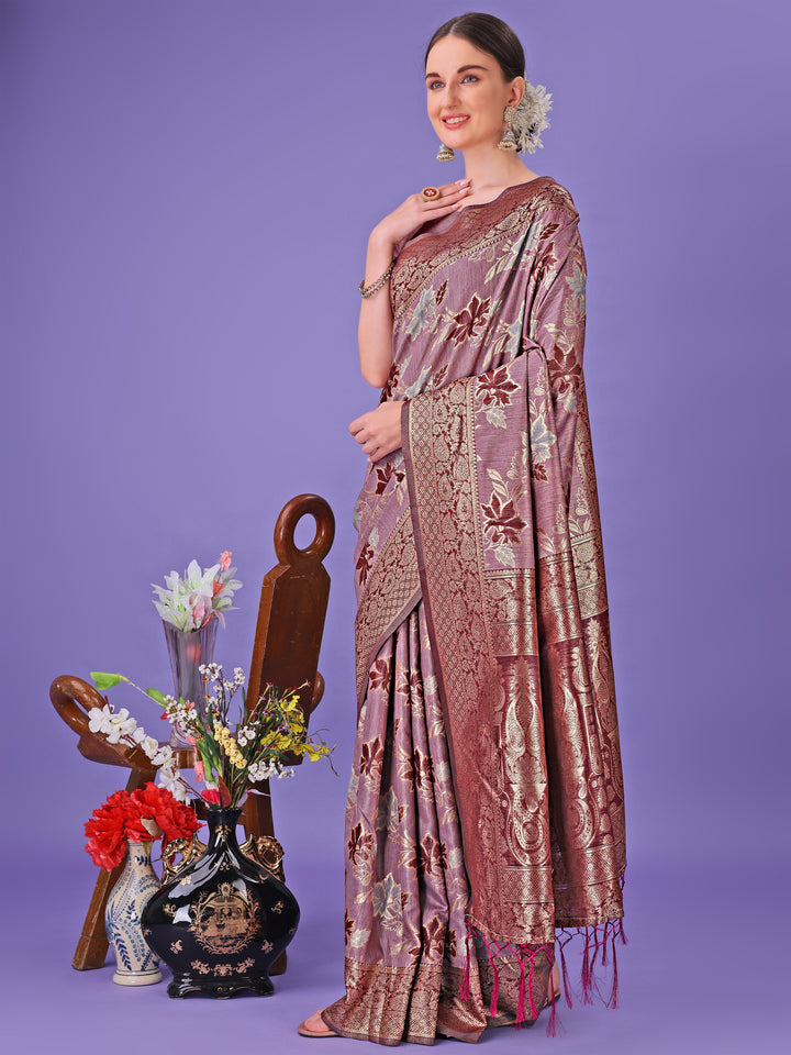 Maroon Colour Cotton Saree Printed Work With Blouse Piece