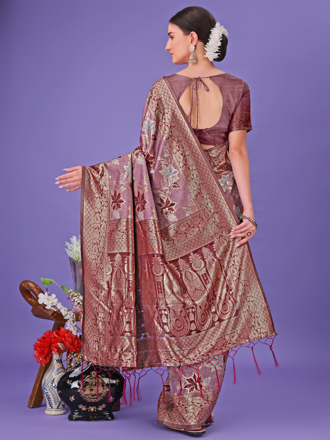 Maroon Colour Cotton Saree Printed Work With Blouse Piece