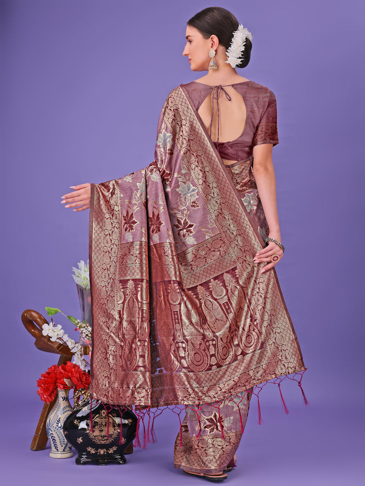 Maroon Colour Cotton Saree Printed Work With Blouse Piece