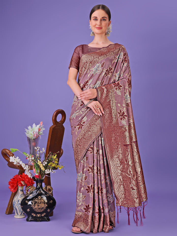 Maroon Colour Cotton Saree Printed Work With Blouse Piece