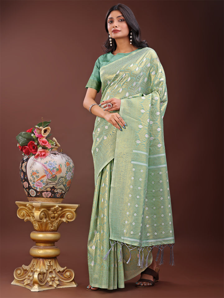 Teal Colour Cotton Saree With Printed Work With Blouse Piece