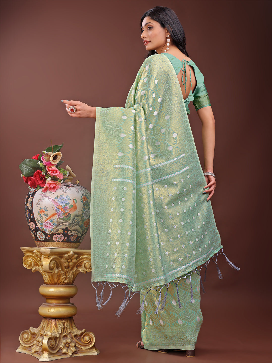 Teal Colour Cotton Saree With Printed Work With Blouse Piece