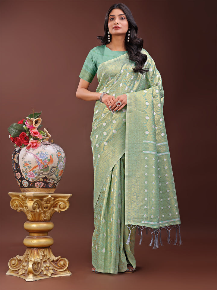 Teal Colour Cotton Saree With Printed Work With Blouse Piece