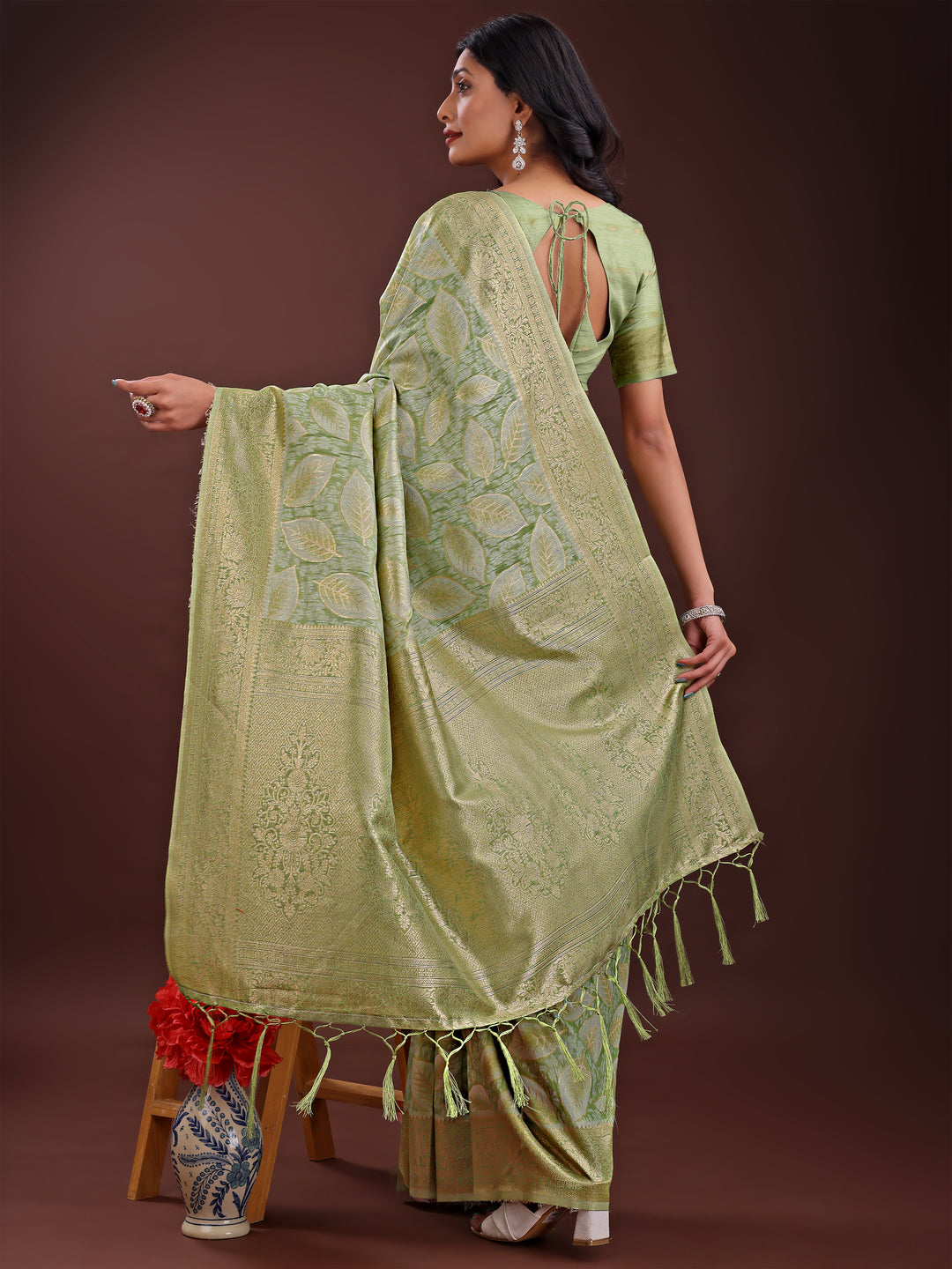 Light Green Colour Cotton Saree Printed Work With Blouse Piece