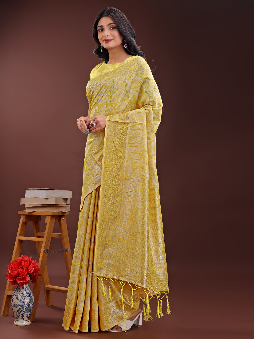 Yellow Colour Cotton Saree Printed Work With Blouse Piece