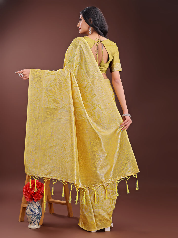 Yellow Colour Cotton Saree Printed Work With Blouse Piece