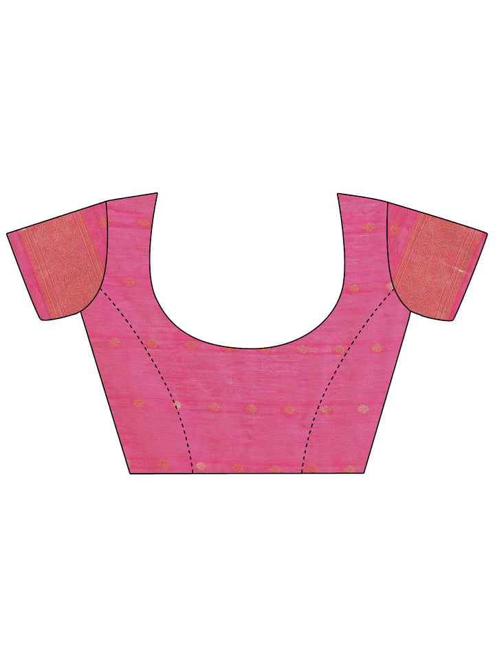 Pink Colour Cotton Saree Printed Work With Blouse Piece