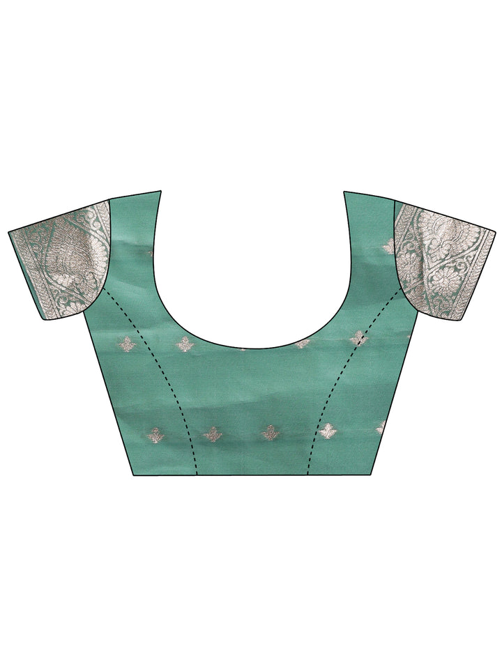 Green Colour Linen Cotton Saree Printed Work With Blouse Piece