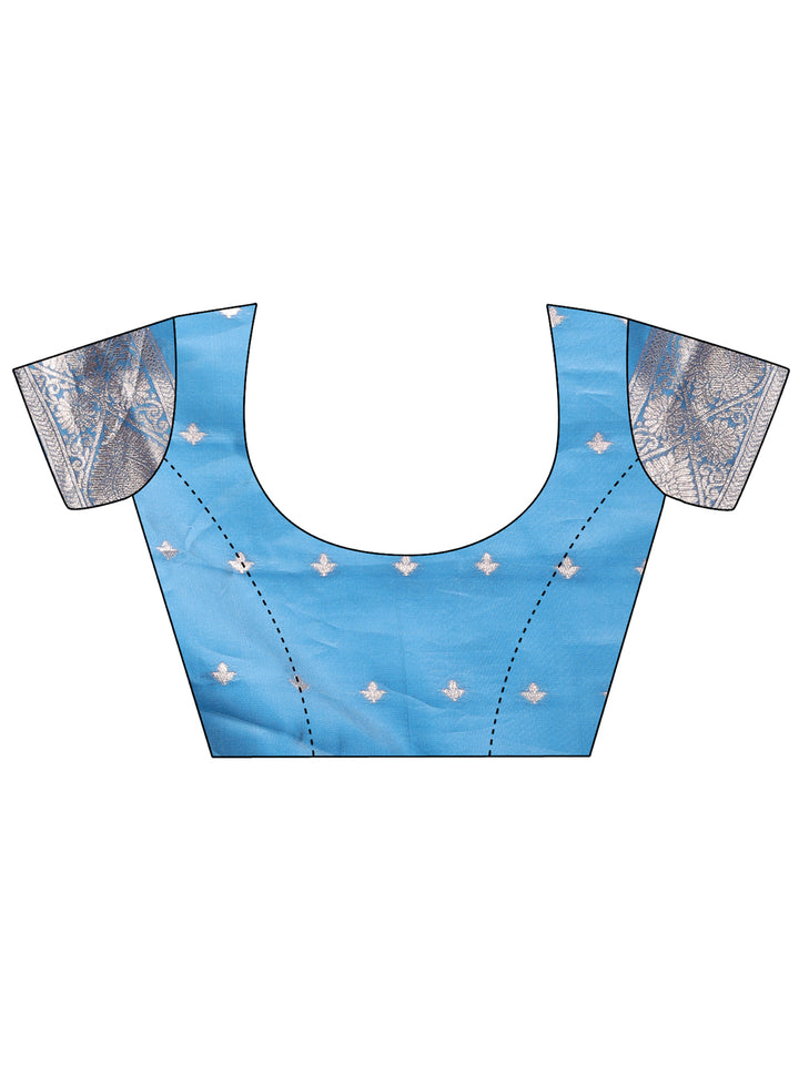 Sky Blue Colour Linen Cotton Saree Printed Work With Blouse Piece