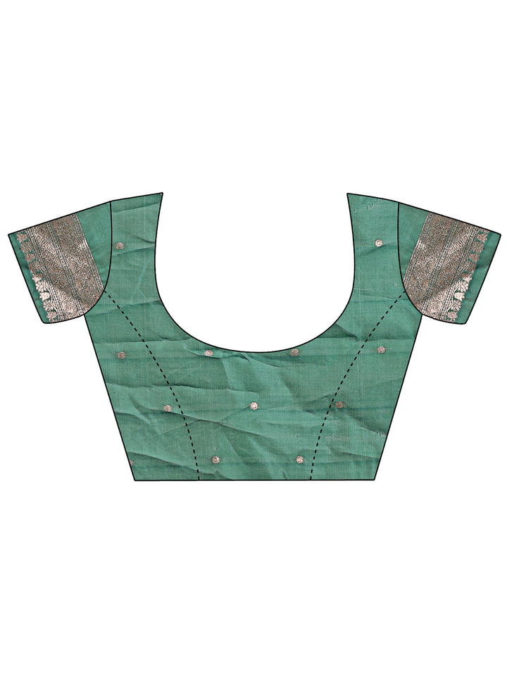 Green Colour Linen Cotton Saree Printed Work With Blouse Piece