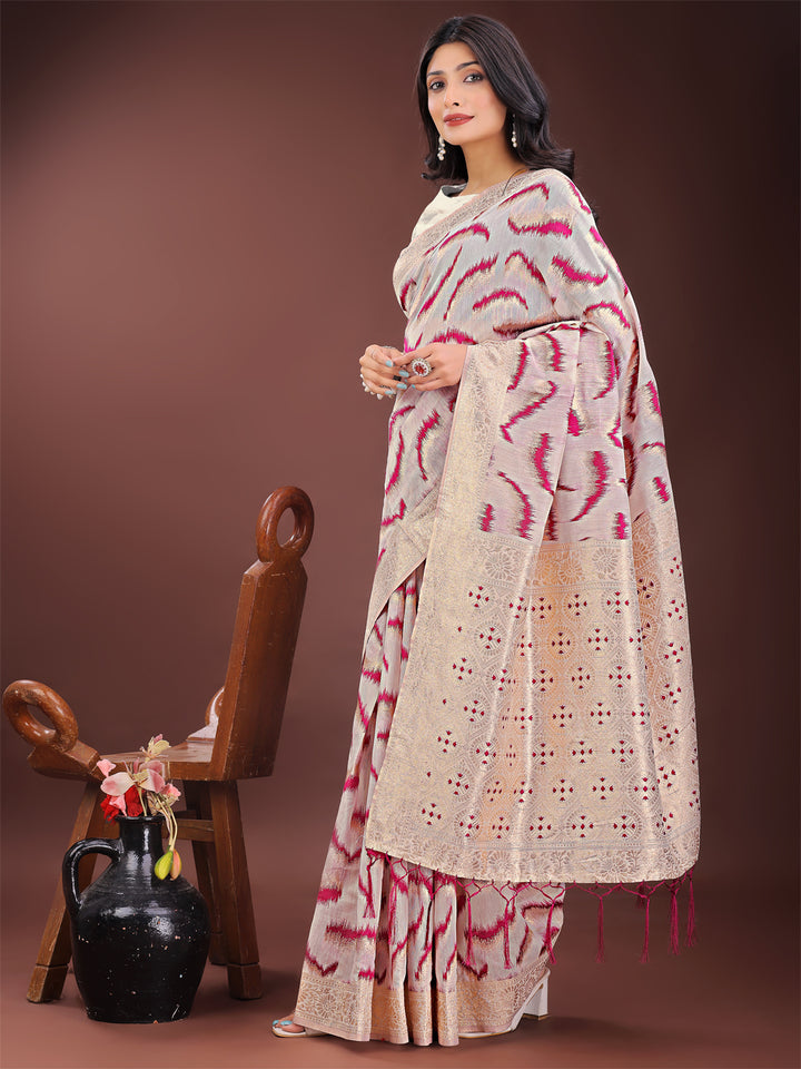 Purple Colour Linen Cotton Saree Printed Work With Blouse Piece